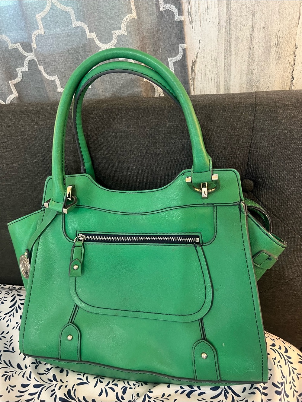 London Fog Green Structured Satchel Handbag